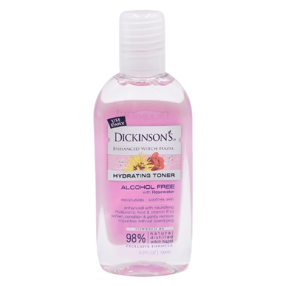Alcohol Free Dickinson Witch Hazel Hydrating Toner w/ Rosewater, 3.3 oz New